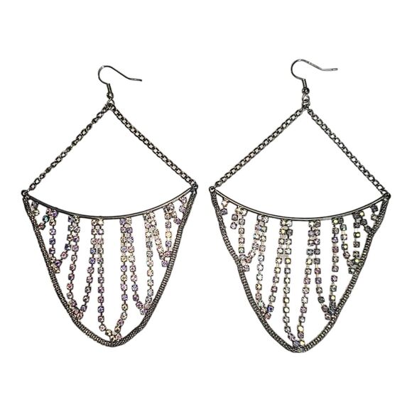 Vintage Aurora Borealis Rhinestone Chandelier Earrings 5"‎ - Picture 4 of 13